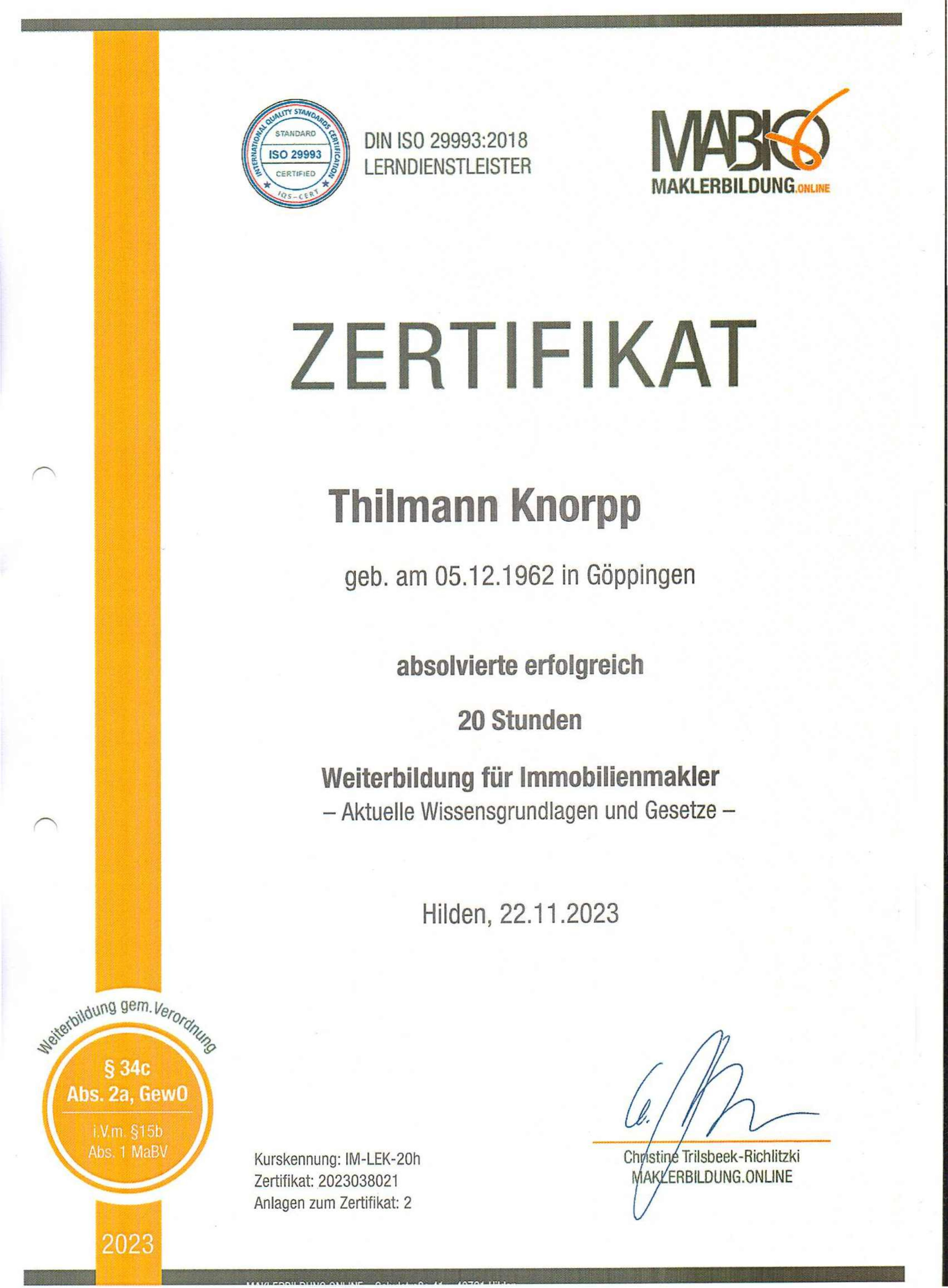 Zertifikat MW2023